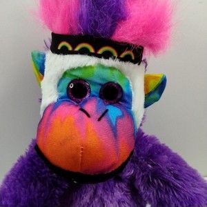 Mohawk Monkey 24” multicolored Rainbow Tie Dye Plush Stuffed Animal Purple Kipp